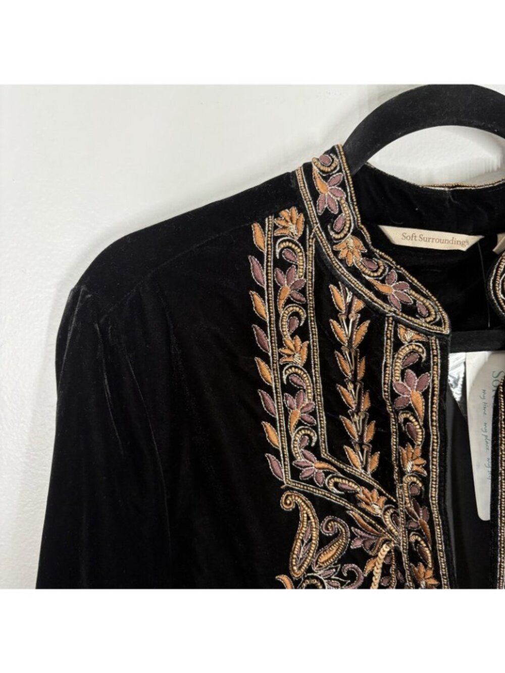 Soft Surroundings Sz L Black Gold Beaded Embroidered Velvet Belcastel Jacket NWT - Picture 9 of 14